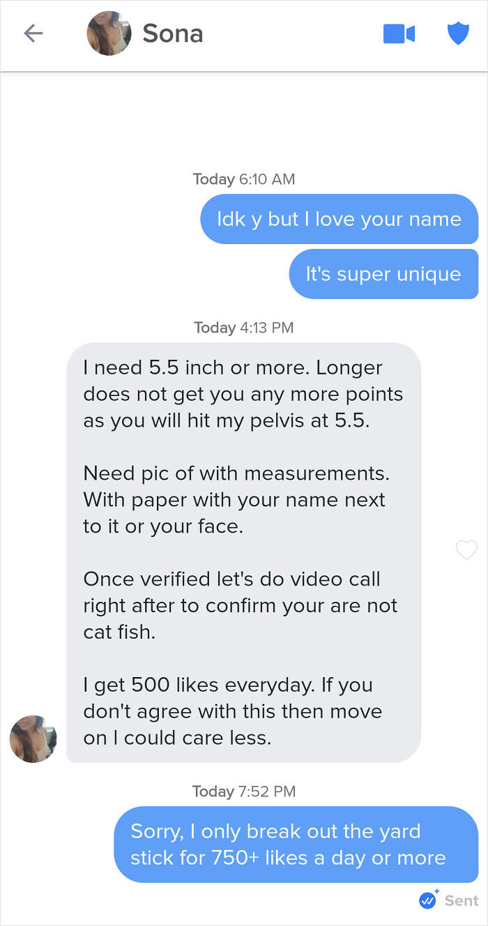 A wild online dating screenshot with bizarre demands about physical attributes and measurements.