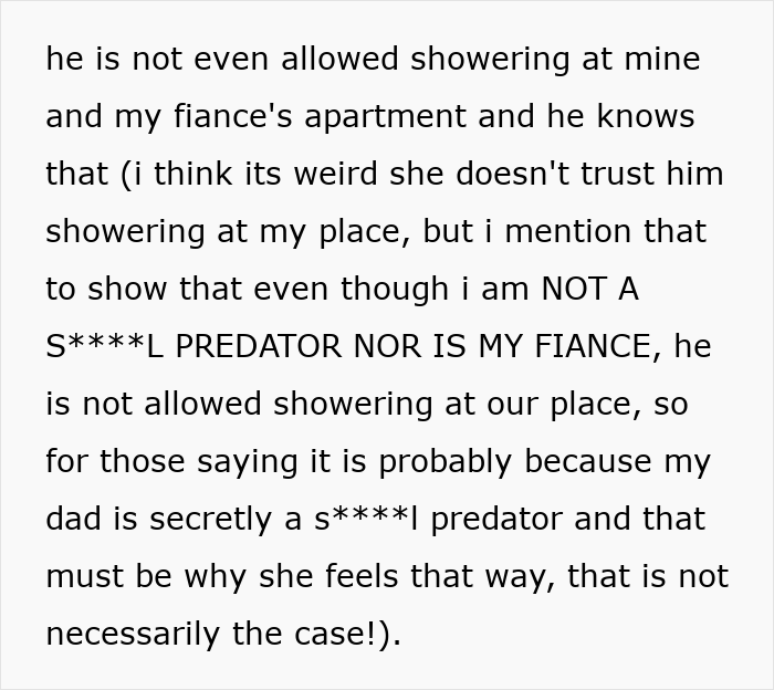 A woman discusses her paranoid mom ruining her father-daughter bond over distrust about showering. A woman discusses her paranoid mom ruining her father-daughter bond over distrust about showering.