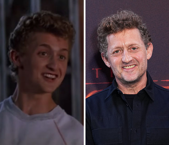 A split image shows actor Alex Winter as a young man and a current photo, highlighting actors who vanished from Hollywood.