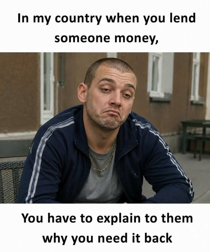 A meme of an Eastern European man with a skeptical expression, highlighting the built different culture.