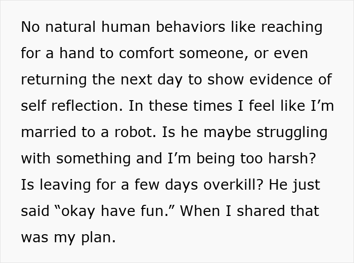 Text about a husband who left a pregnant woman, feeling like she is married to a robot. Text about a husband who left a pregnant woman, feeling like she is married to a robot.