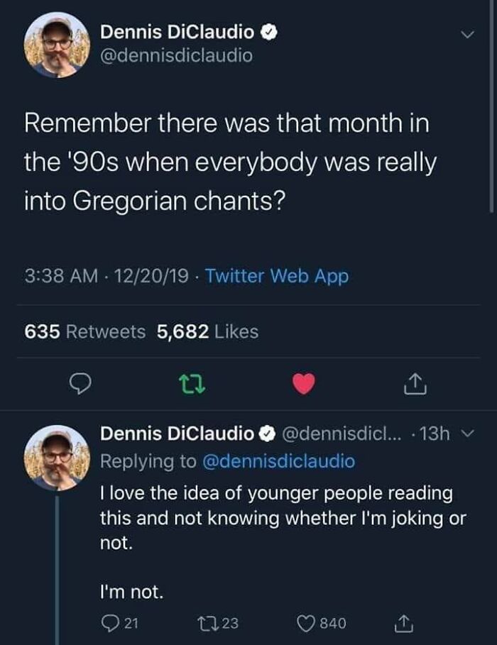 A Gen X meme of a tweet about 90s Gregorian chants, a humorous and nostalgic moment for those who lived through it.
