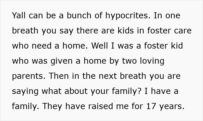 Adopted teen defends their loving adoptive family against birth parents' demands. Adopted teen defends their loving adoptive family against birth parents' demands.