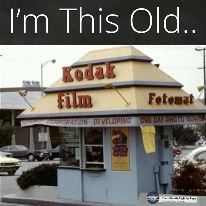 A vintage Kodak film Fotomat booth, a common sight for anyone who remembers the '80s and older.