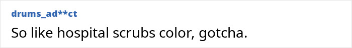 A short comment equating the new color Olo to the color of hospital scrubs.