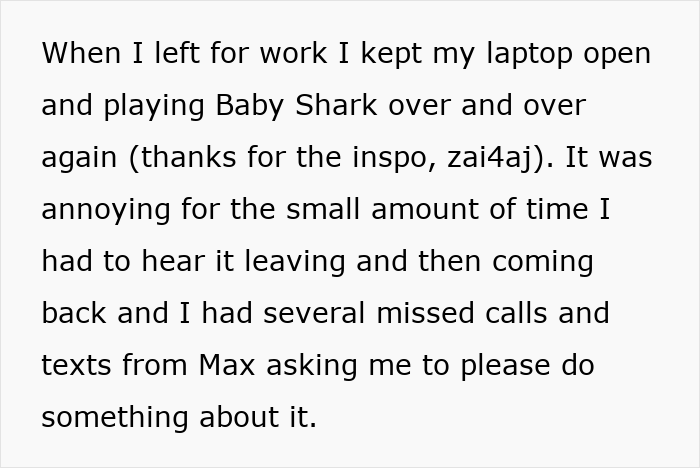 Text details how a man played Baby Shark, annoying friends, revealing ex-girlfriend receipts. Text details how a man played Baby Shark, annoying friends, revealing ex-girlfriend receipts.