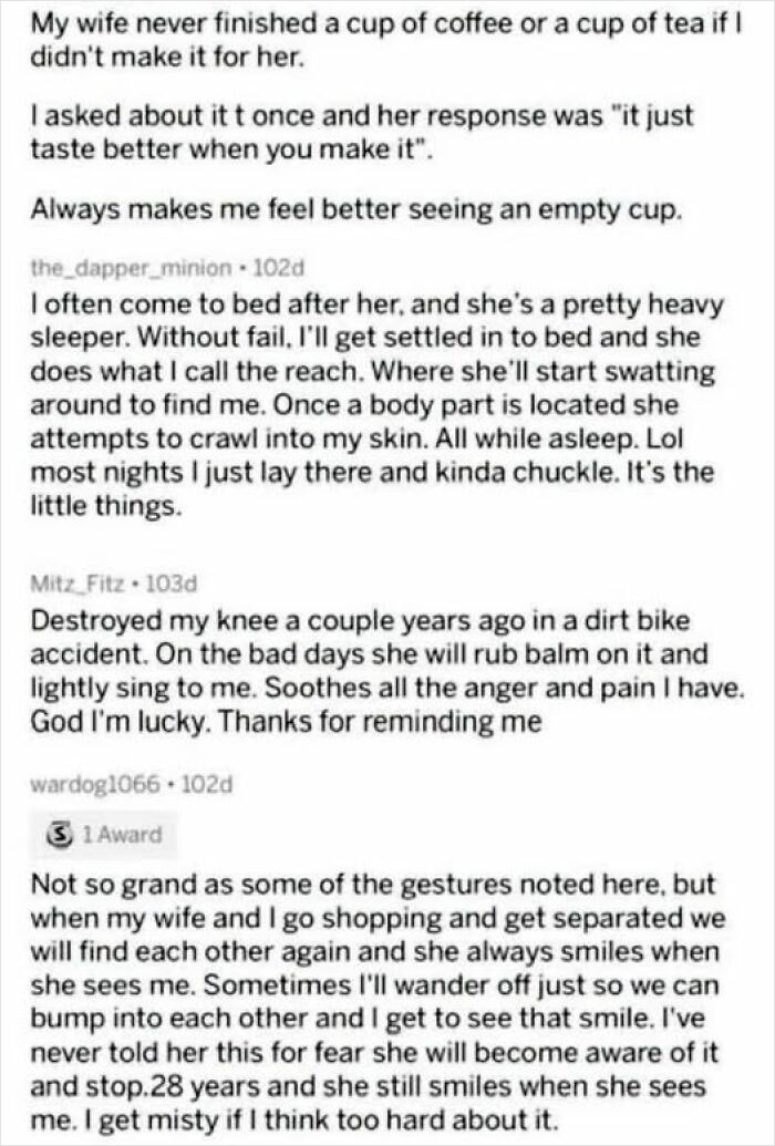 Wholesome posts: A collection of heartwarming stories about small acts of love, care, and comfort between couples, making hearts full.