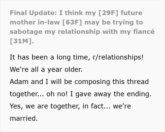 Future MIL Spends Years Sabotaging Son’s Relationship, Pushes His Fiancée Close To Calling It Quits Future MIL Spends Years Sabotaging Son’s Relationship, Pushes His Fiancée Close To Calling It Quits