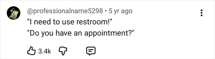A comment asking, Do you have an appointment? for a restroom, relating to a large family of 39 adopting kids. A comment asking, Do you have an appointment? for a restroom, relating to a large family of 39 adopting kids.