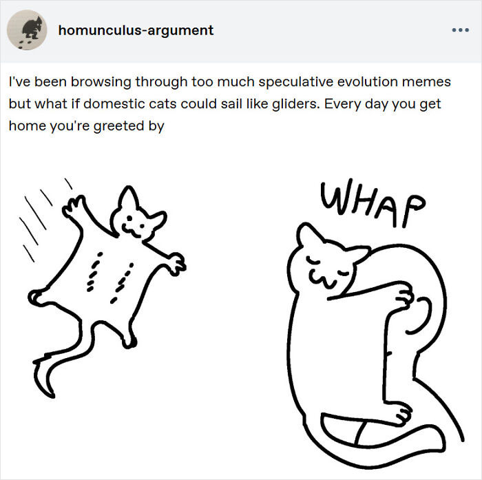 A Tumblr post sharing a humorous illustration of cats as gliders and a cat whapping someone, one of the best things.