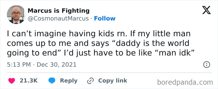 A surprisingly honest post by Marcus is Fighting on Twitter, expressing uncertainty about having kids.