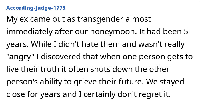 A personal story from a user about an ex coming out as transgender and the impact on their relationship.