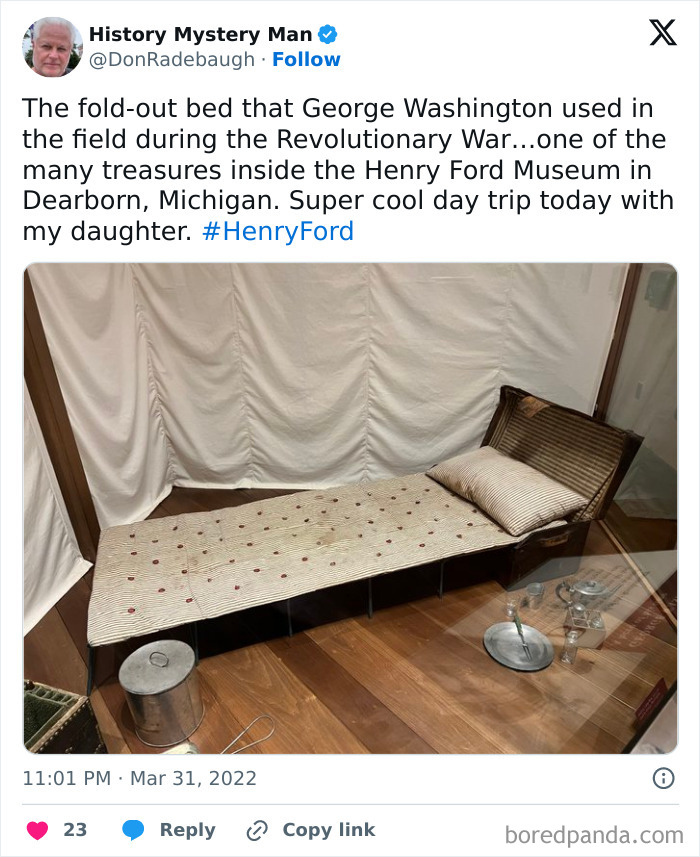Rare photo of George Washington's fold-out bed, a fascinating piece of American history.