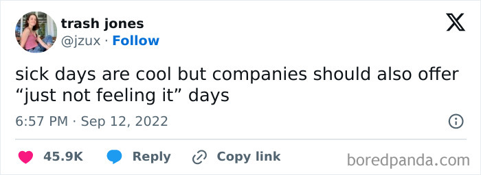 A Meme Queen post about work-life balance, suggesting 'just not feeling it' days.