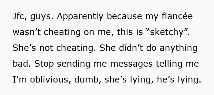 The text expresses frustration over internet theories regarding the fiancée's fancy laptop in her closet. The text expresses frustration over internet theories regarding the fiancée's fancy laptop in her closet.