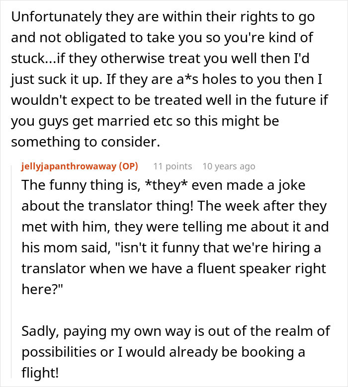 Screenshot of Reddit comments discussing the boyfriend's family's cruel plan and the woman's dream. Screenshot of Reddit comments discussing the boyfriend's family's cruel plan and the woman's dream.