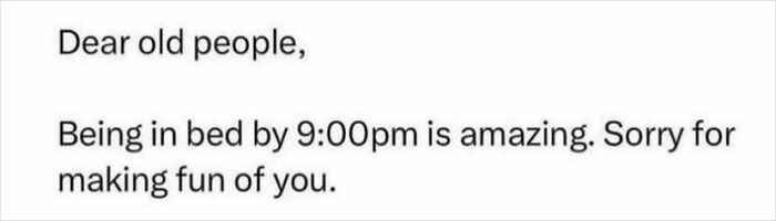 A meme with a humorous message about old people and going to bed early, part of a collection of random jokes.