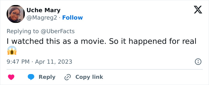 Tweet from a user realizing a movie they watched about a nurse's aide horrific crimes was based on a true story. Tweet from a user realizing a movie they watched about a nurse's aide horrific crimes was based on a true story.