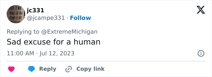 A tweet calling the hair salon owner a 'sad excuse for a human' regarding the transgender customers. A tweet calling the hair salon owner a 'sad excuse for a human' regarding the transgender customers.