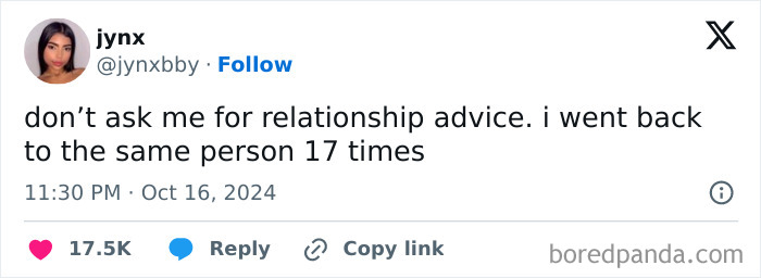 A surprisingly honest post on Twitter about relationship advice. This is one of the honest posts.