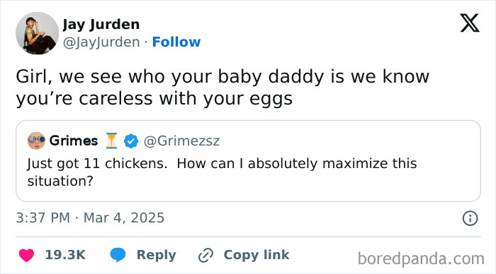 A tweet from Jay Jurden about someone being careless with eggs, illustrating verbal knockouts.
