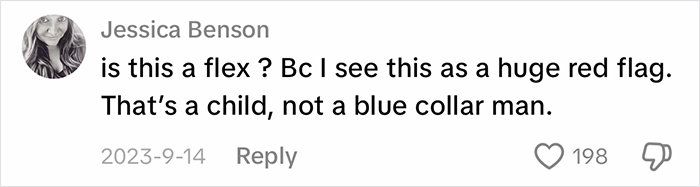 A comment on the viral trend, questioning if it's a flex or a red flag regarding blue-collar husbands. A comment on the viral trend, questioning if it's a flex or a red flag regarding blue-collar husbands.