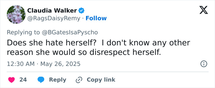 Tweet from Claudia Walker asking if Annie Knight hates herself for her next move. Tweet from Claudia Walker asking if Annie Knight hates herself for her next move.