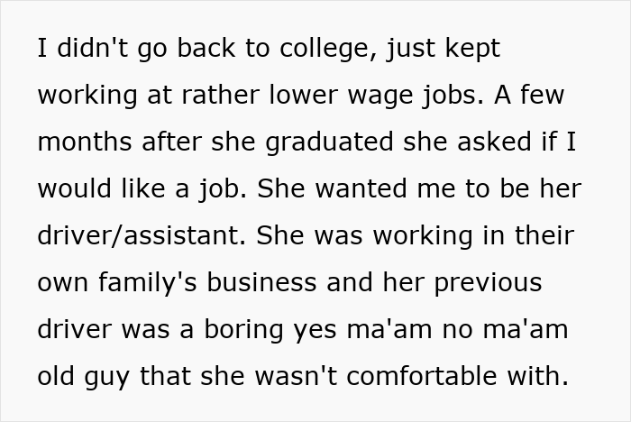 Screenshot of text explaining how the kind bestie offered a job, avoiding the conniving BF and relationship unravels. Screenshot of text explaining how the kind bestie offered a job, avoiding the conniving BF and relationship unravels.