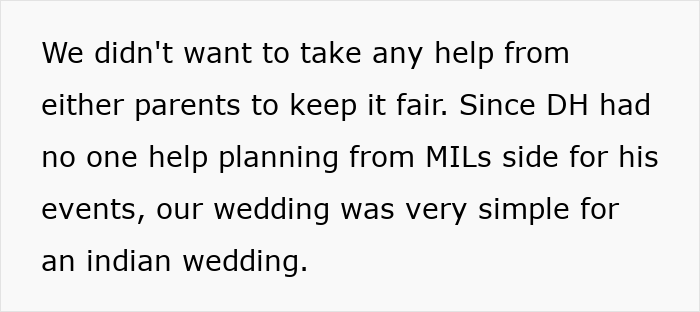 A screenshot of text about the bride and groom not taking wedding help from parents. A screenshot of text about the bride and groom not taking wedding help from parents.