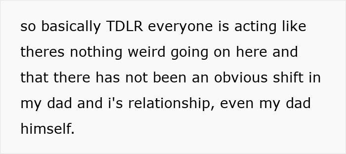 Text about a shift in a father-daughter bond, everyone acting like nothing is weird. Text about a shift in a father-daughter bond, everyone acting like nothing is weird.