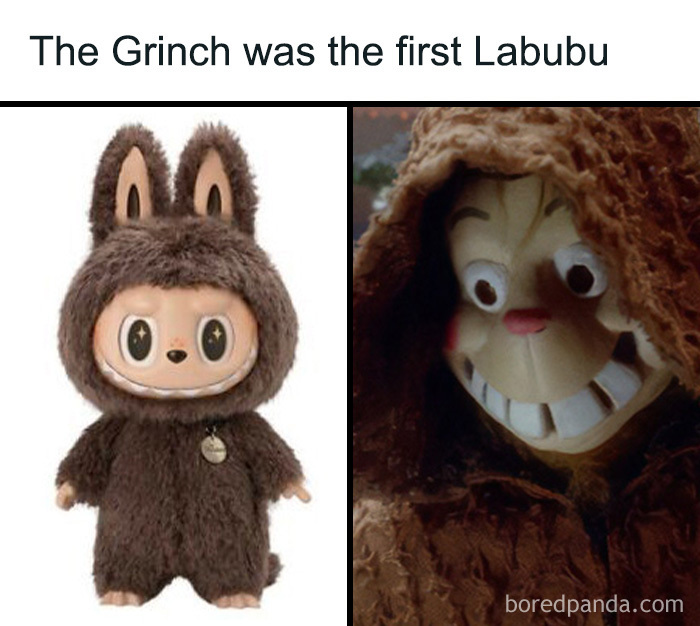 A comparison of a furry doll and The Grinch, triggering nostalgia for the magic of the 90s and 00s.