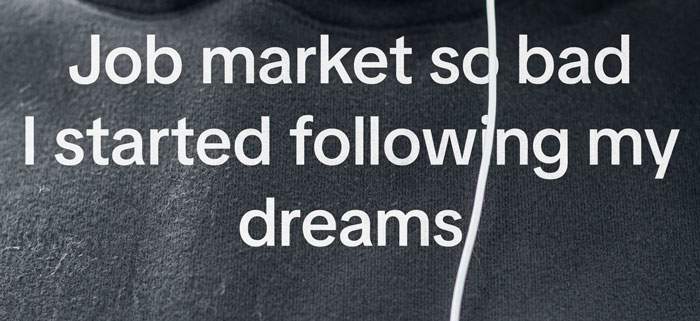 A serotonin meme about the job market being so bad, one started following dreams, bringing comfort.