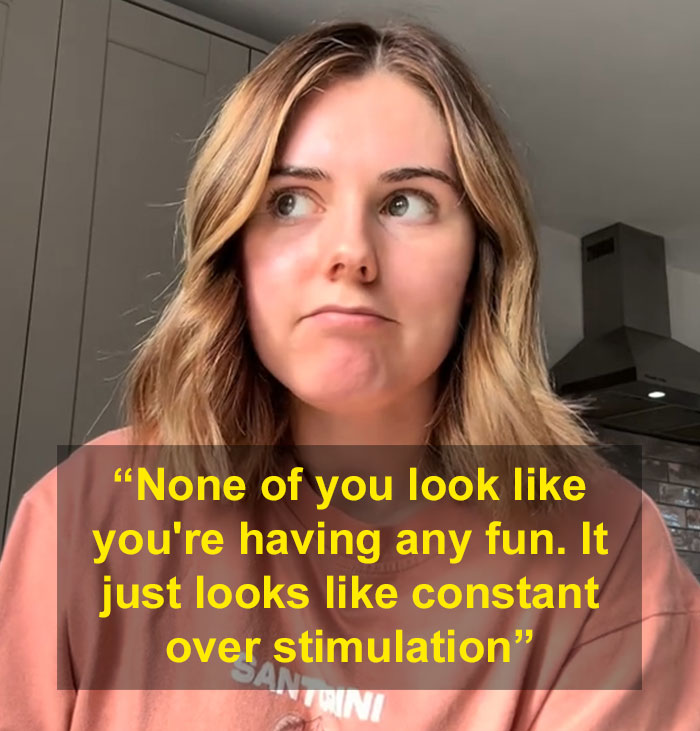 The woman in the viral video explains her reasons for not having kids, commenting on parents constant overstimulation. The woman in the viral video explains her reasons for not having kids, commenting on parents constant overstimulation.