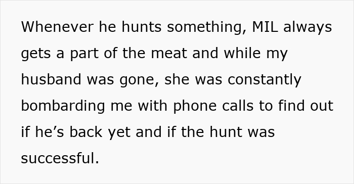 Text snippet explaining a hunter's mom's constant calls about meat. This is about a hunter's mom wanting meat. Text snippet explaining a hunter's mom's constant calls about meat. This is about a hunter's mom wanting meat.