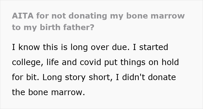 Adopted teen explains not donating bone marrow to birth father, discussing parents sudden demand. Adopted teen explains not donating bone marrow to birth father, discussing parents sudden demand.