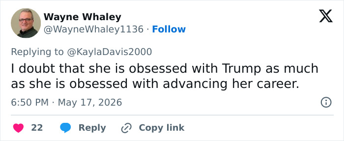 Twitter user Wayne Whaley comments on Trump's comments about his assistant and Melania's absence.