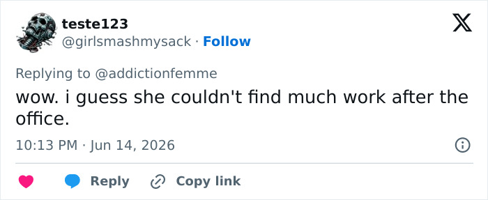 Screenshot of a tweet speculating about an Office star's career after the show, mentioning her TV career. Screenshot of a tweet speculating about an Office star's career after the show, mentioning her TV career.
