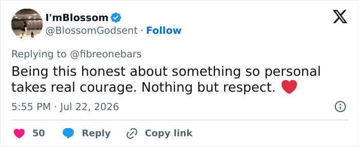 A social media post from I'mBlossom expressing respect for the Hollywood Star's raw confession about extreme food habits. A social media post from I'mBlossom expressing respect for the Hollywood Star's raw confession about extreme food habits.