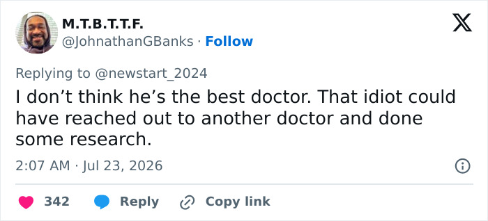 Tweet debating a doctor's handling of perimenopause symptoms and related health concerns.