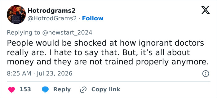 A tweet by Hotrodgrams2 expressing that doctors are ignorant and not properly trained regarding perimenopause.
