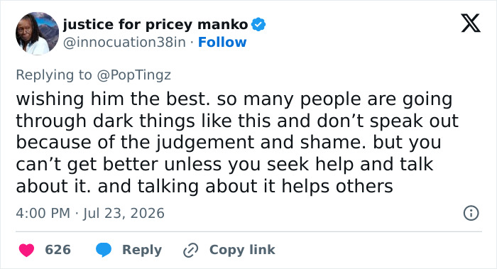 A social media post from justice for pricey manko encouraging help and discussion regarding extreme food habits. A social media post from justice for pricey manko encouraging help and discussion regarding extreme food habits.