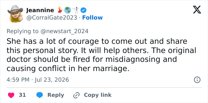 A social media post from Jeannine showing support for sharing perimenopause symptoms and criticizing misdiagnosis.