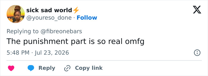 A tweet from sick sad world commenting on the 'punishment' aspect of the Hollywood star's extreme food habits. A tweet from sick sad world commenting on the 'punishment' aspect of the Hollywood star's extreme food habits.