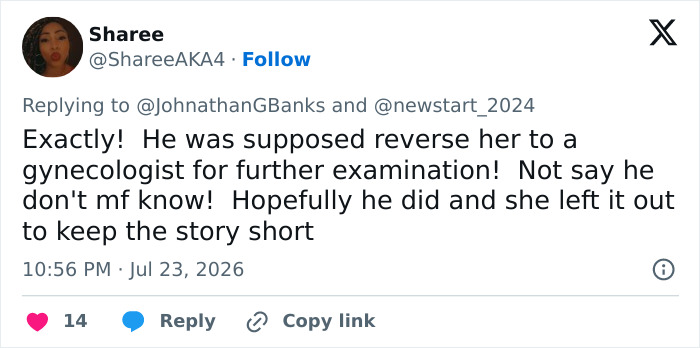 A tweet by Sharee discussing perimenopause symptoms and the need for a gynecologist for examination.