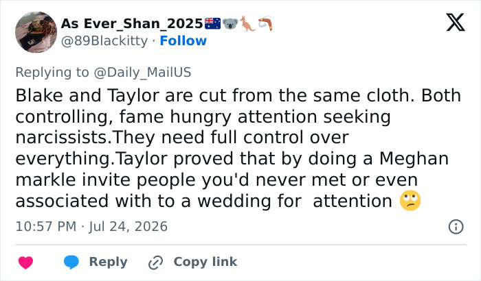 A social media post discusses Blake Lively and Taylor Swift, relating to Taylor Swift cutting ties. A social media post discusses Blake Lively and Taylor Swift, relating to Taylor Swift cutting ties.