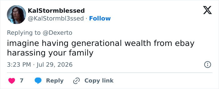 Screenshot of a tweet about generational wealth from eBay after their campaign to ruin an old couple's lives.