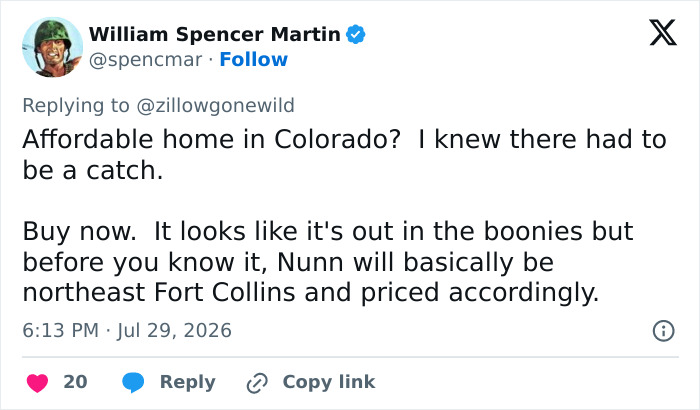 A viral Zillow listing comment from William Spencer Martin about an affordable Colorado home. A viral Zillow listing comment from William Spencer Martin about an affordable Colorado home.