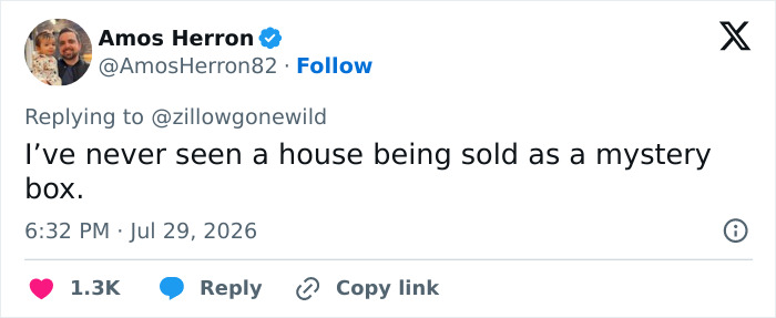 A Zillow listing tweet about a house being sold as a mystery box, going viral. A Zillow listing tweet about a house being sold as a mystery box, going viral.