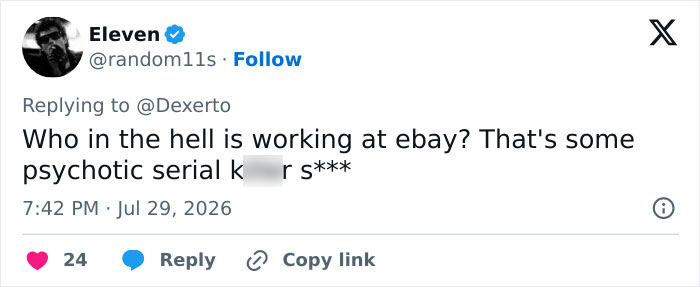 Screenshot of a tweet asking about eBay's employees in relation to the campaign to ruin an old couple's lives.