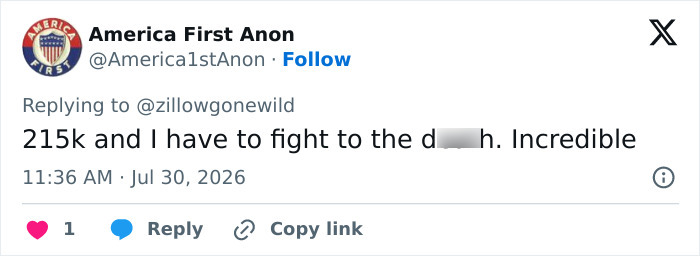 A Zillow listing comment expressing disbelief at paying 215k and having to fight for the property. A Zillow listing comment expressing disbelief at paying 215k and having to fight for the property.